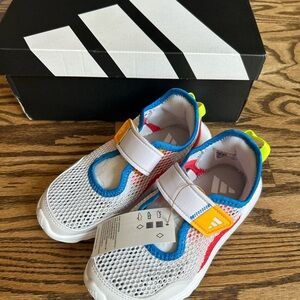 Kids' White and Blue Adidas Athletic Shoes